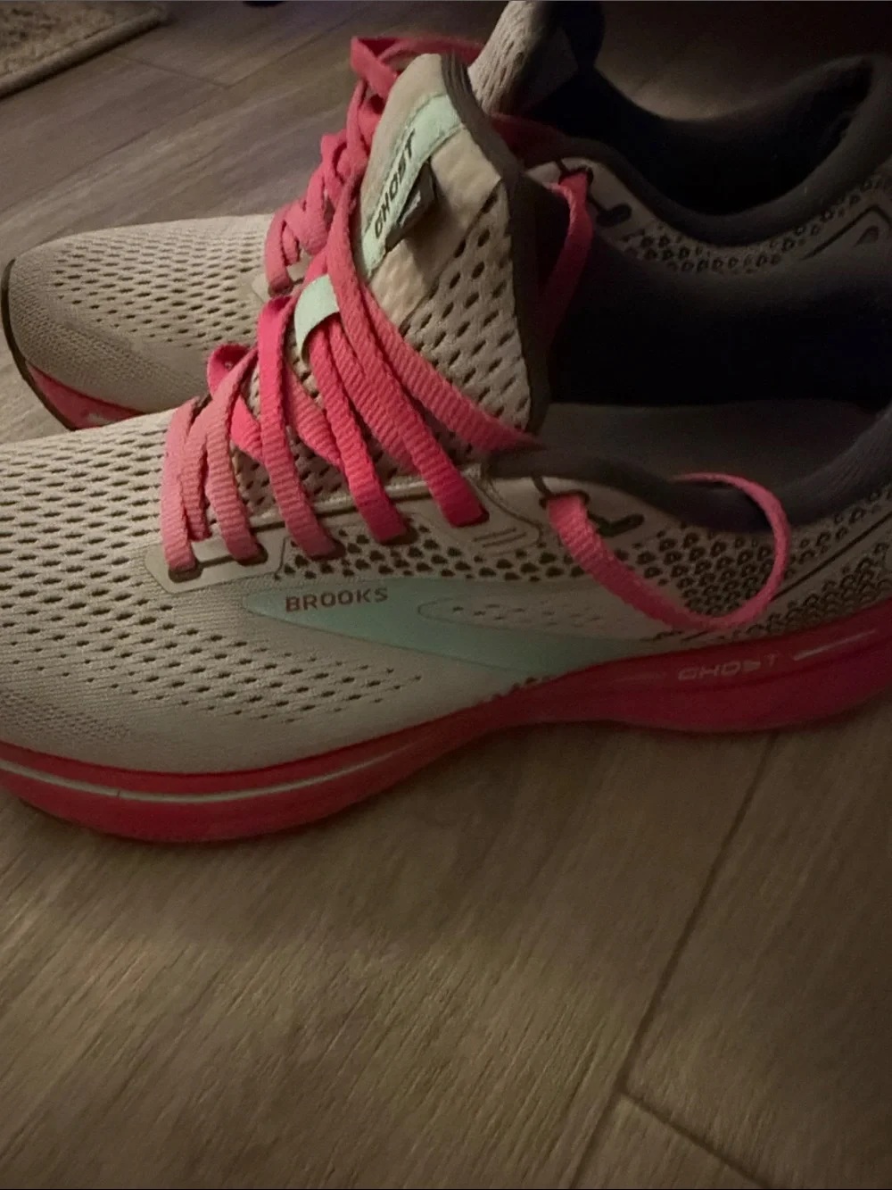 Brooks Women’s Ghost 14 Running Shoes - Light Gray with Pink and Aqua